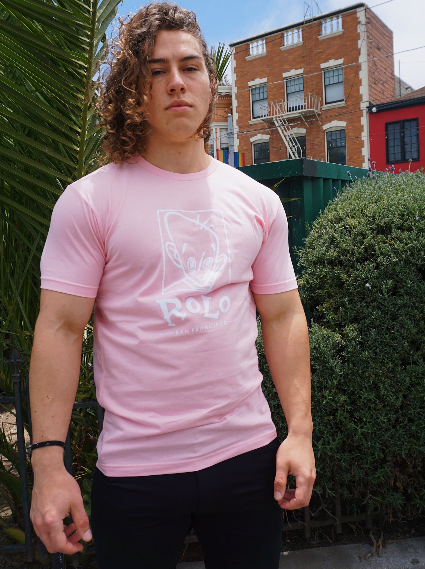 ROLO ORIGINALS LOGO TEE - WHITE ON PINK