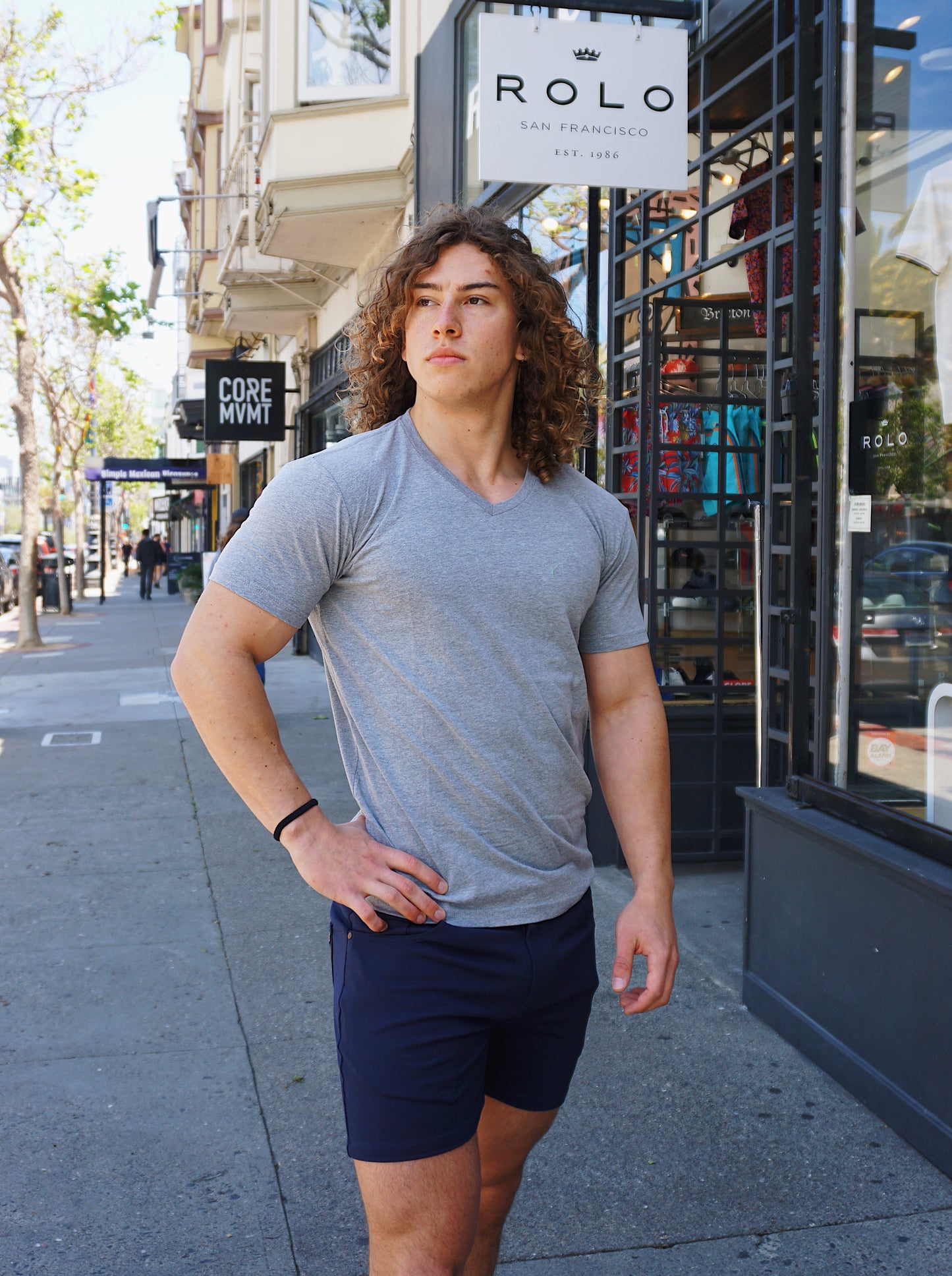 ROLO BASIC V-NECK T-SHIRT DARK HEATHER GRAY