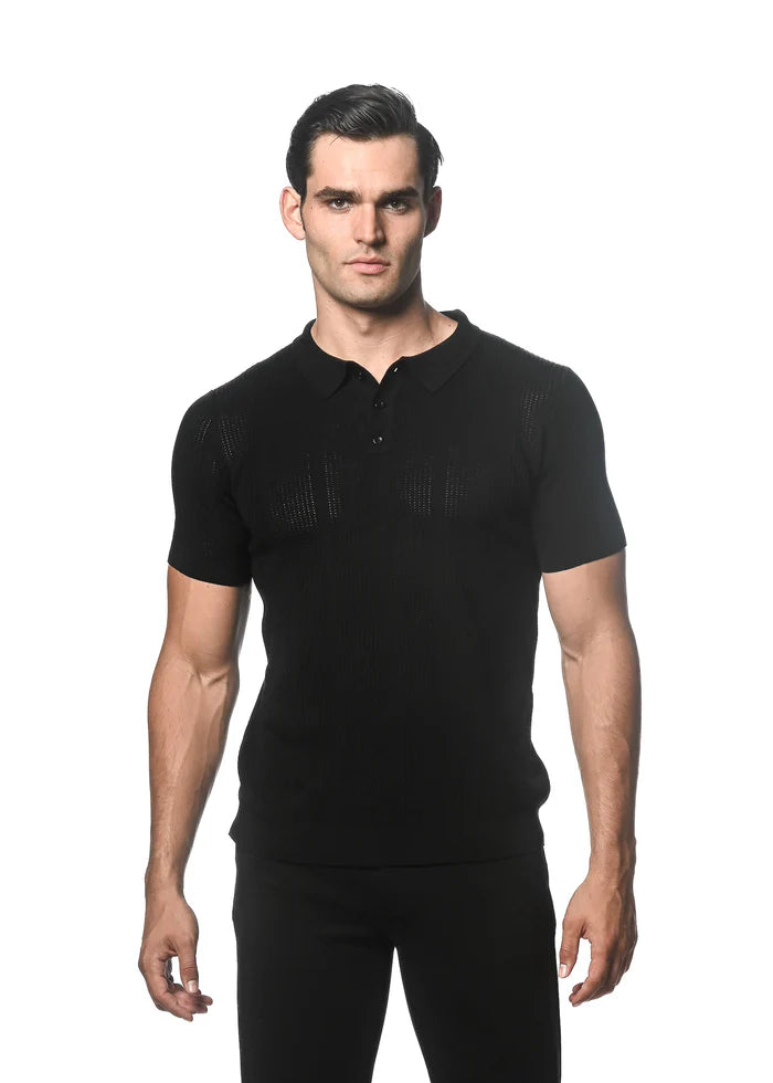 Silk/Tencel StripesTextured Knitted Polo