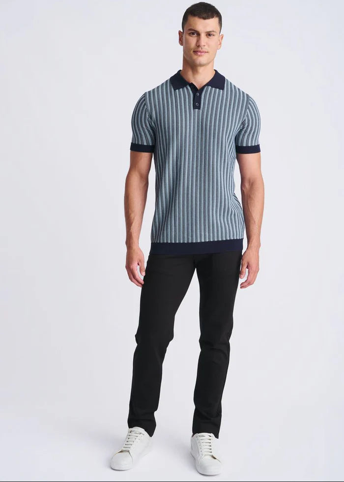 Textured Stripes Silk/Tencel 3-Button Knit Polo