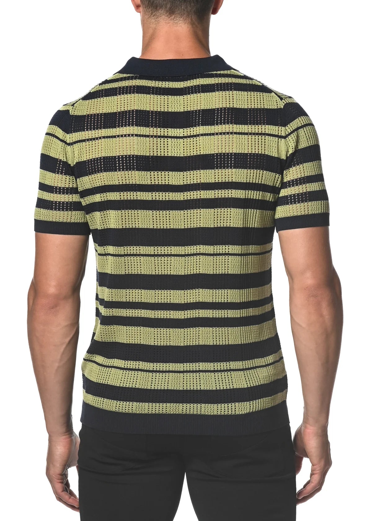 Silk/Tencel Stripe Mesh Knit 3-Button Polo