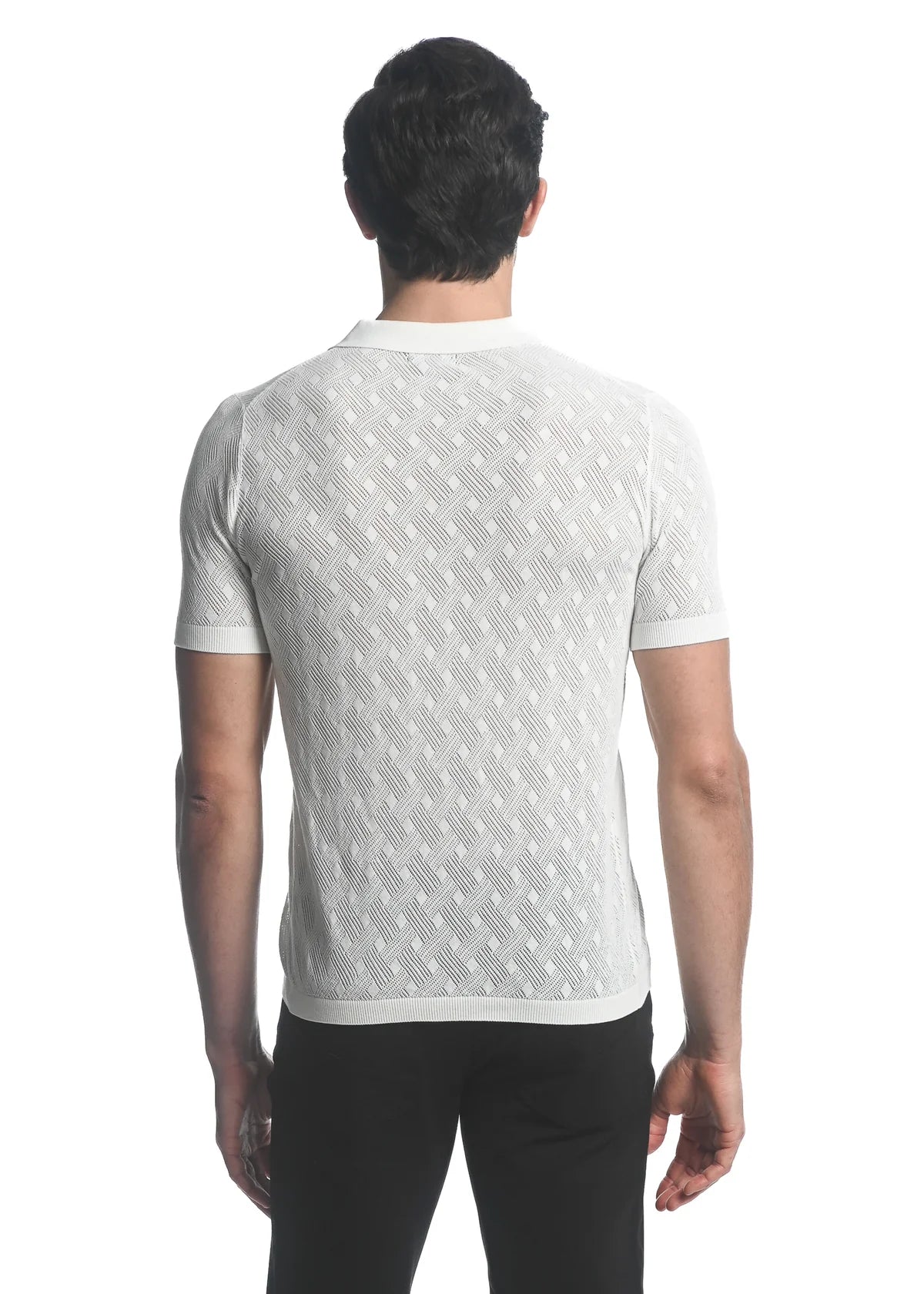 Cotton 3-Button Textured Cross Weave Knit Polo