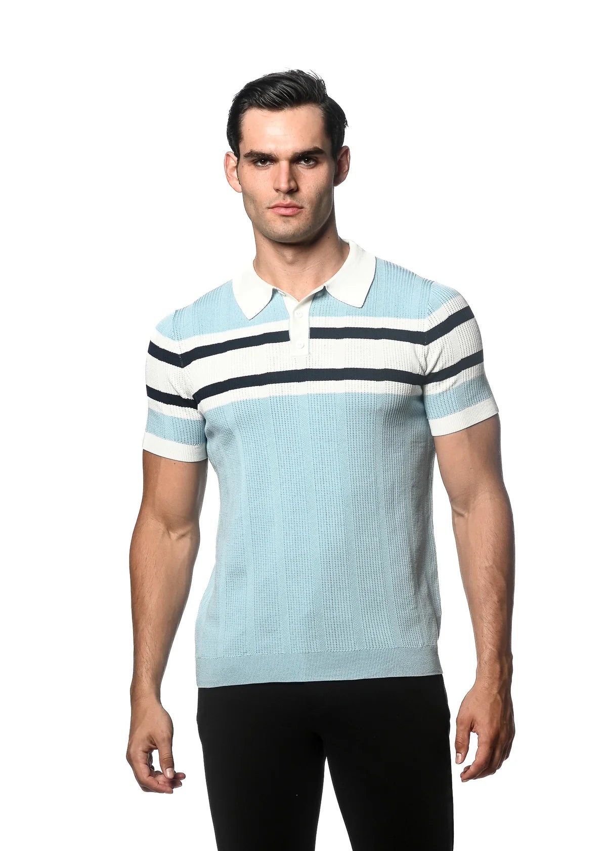 Silk/Tencel Stripes Textured Knitted Polo