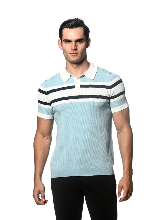 Silk/Tencel Stripes Textured Knitted Polo