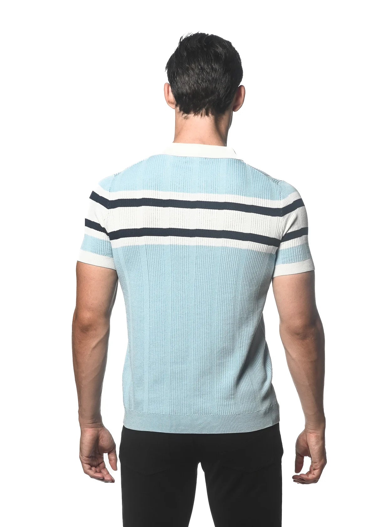Silk/Tencel Stripes Textured Knitted Polo
