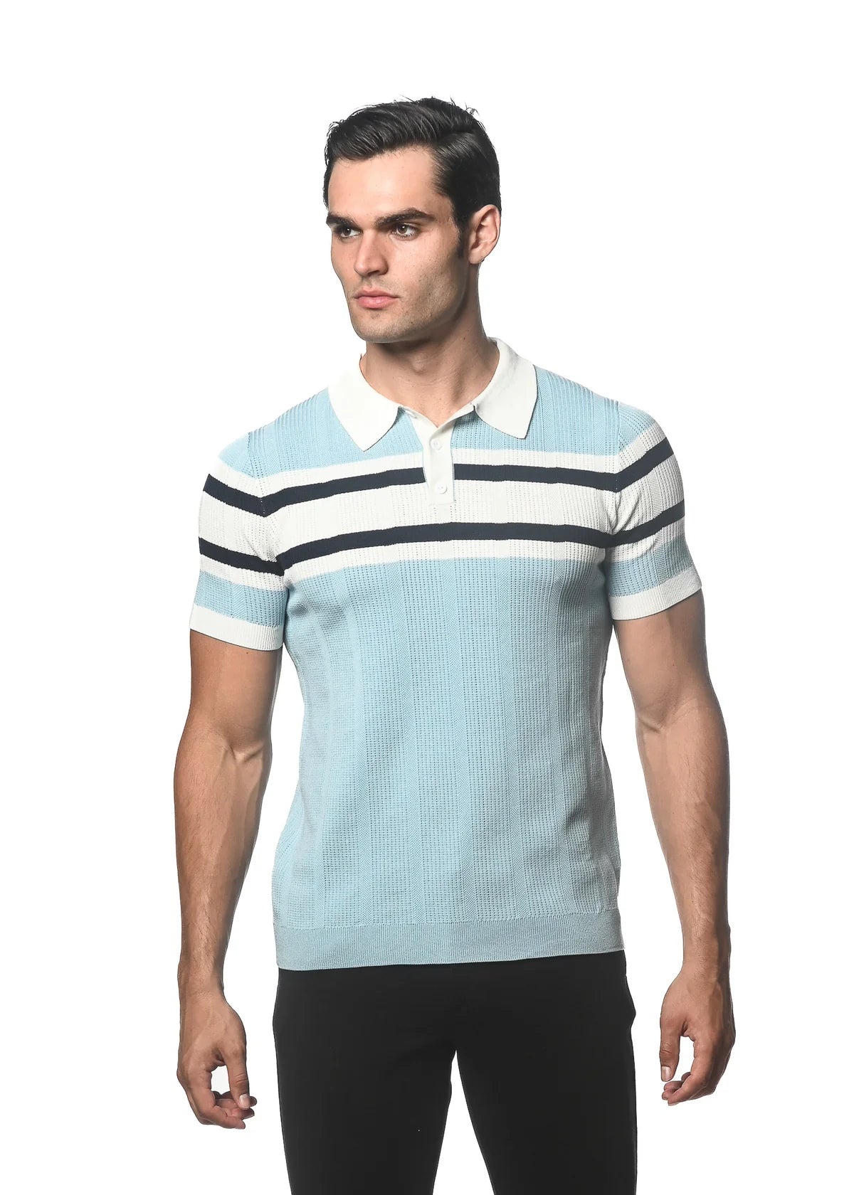 Silk/Tencel Stripes Textured Knitted Polo