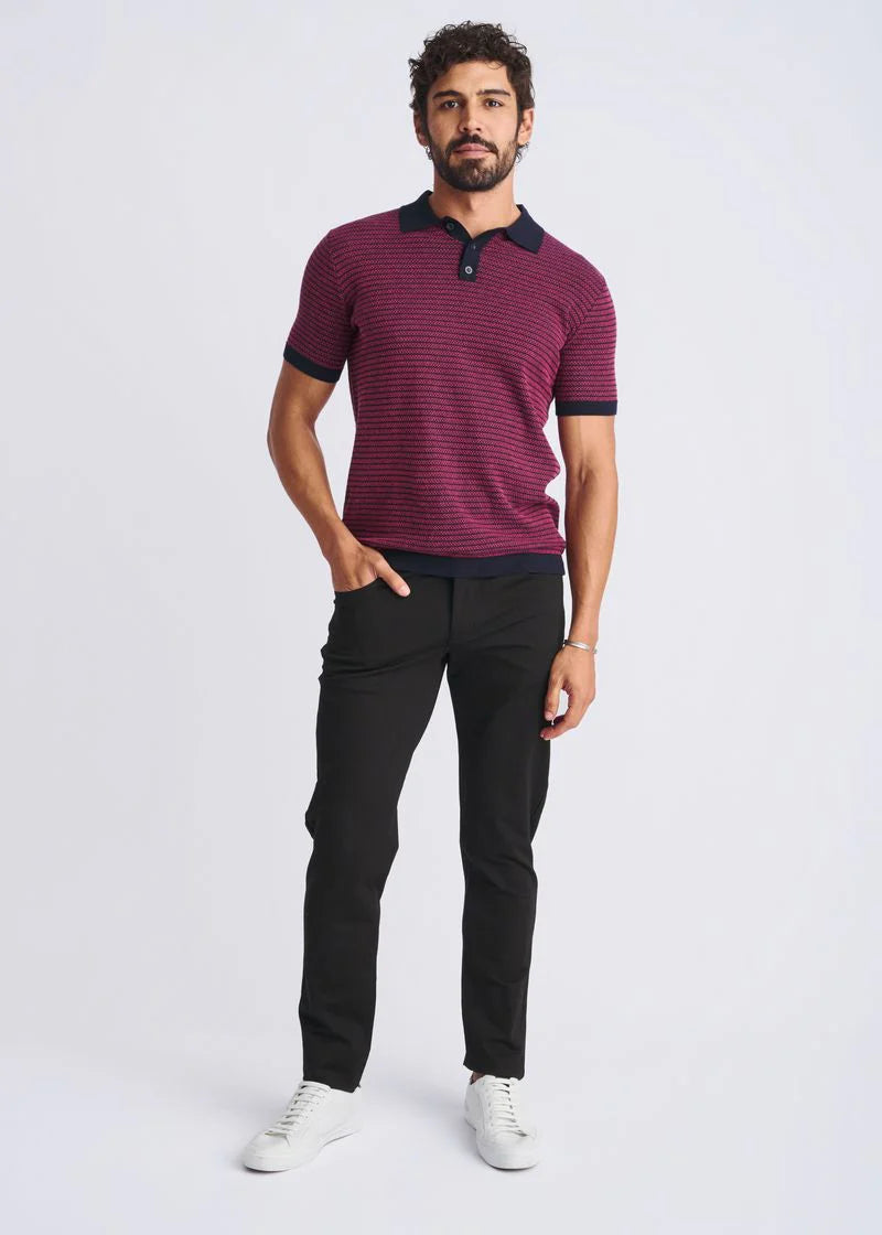 Two Tone Textured Cotton 3-Button Knit Polo