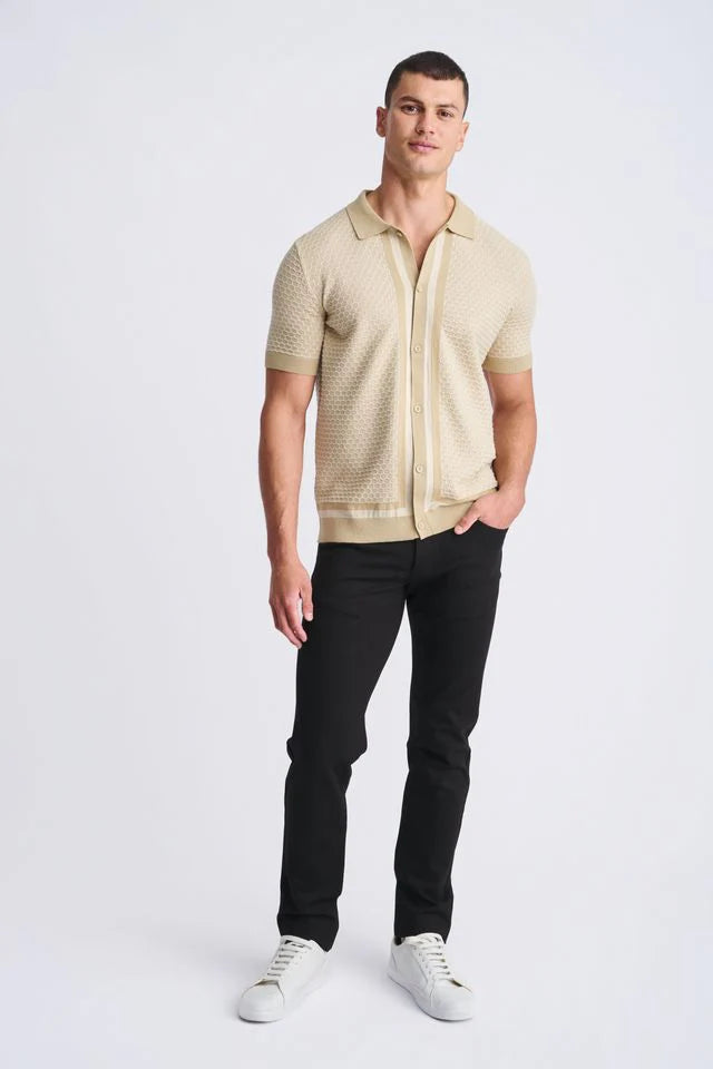 Textured Cotton Button Front Knit Shirt