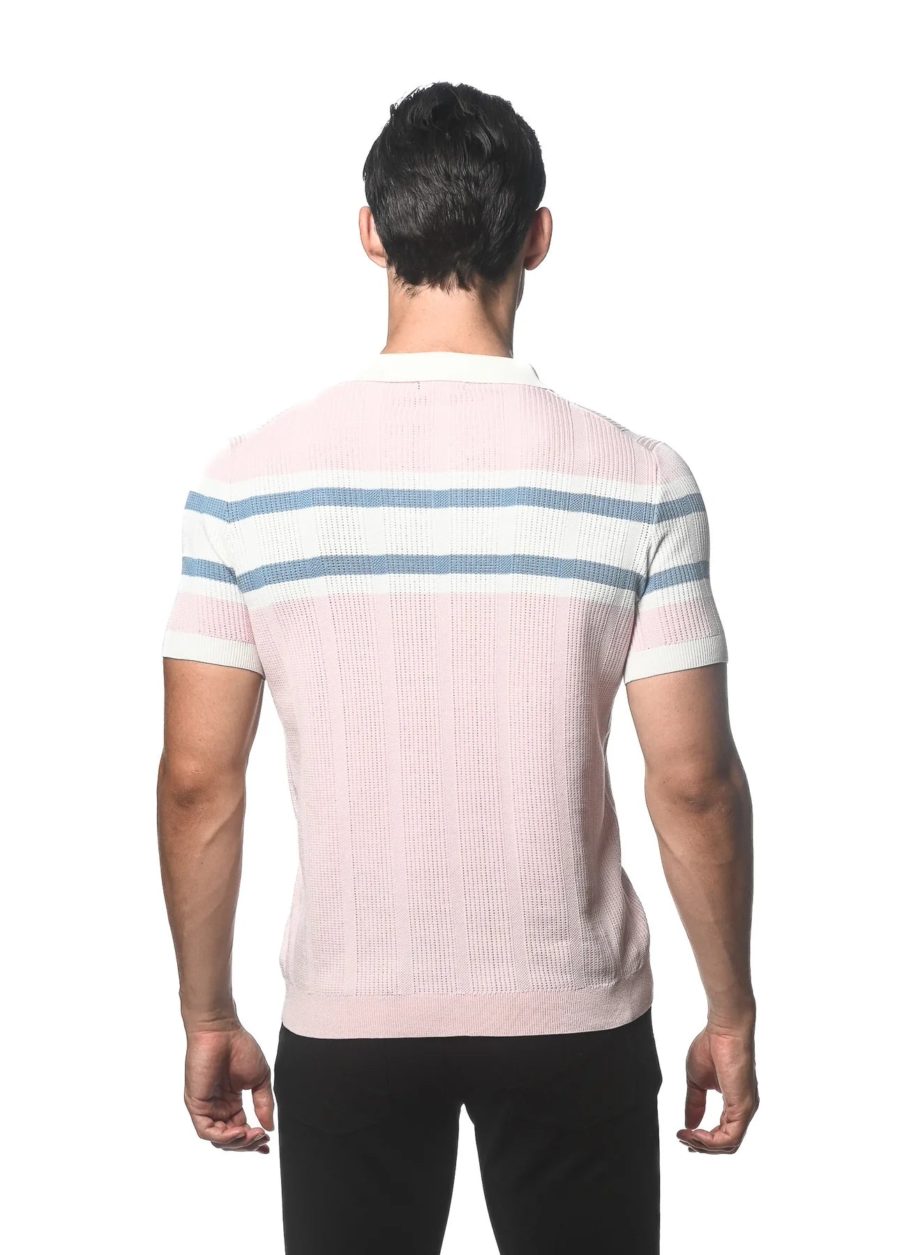 Silk/Tencel Stripes Textured Knitted Polo