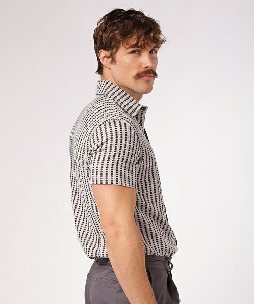 Stripe Stretch Open Knit S/S Shirt