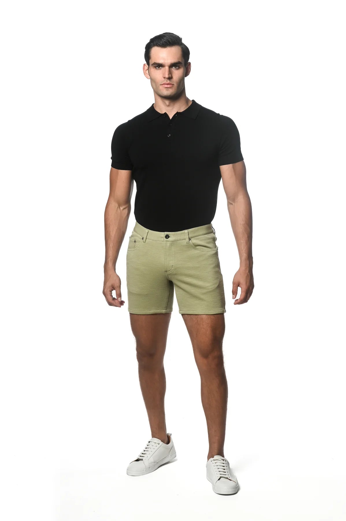 6" Inseam Textured Stretch Knit Jeans Short