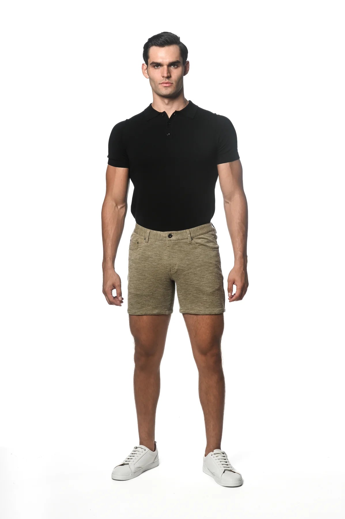 6" Inseam Textured Stretch Knit Jeans Short