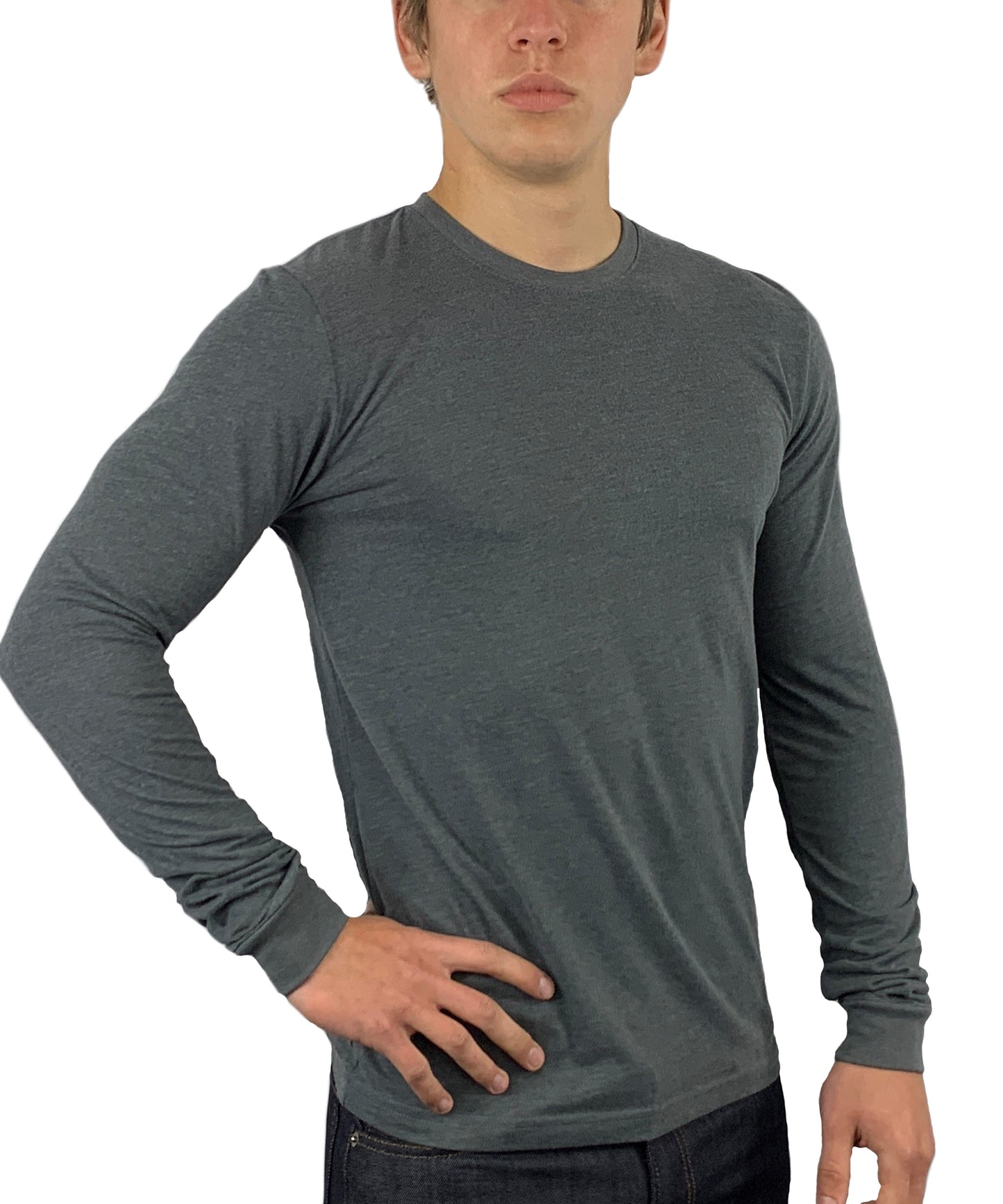 ROLO LUXURY LONG SLEEVE CREW NECK SHIRT HEATHERED GRAY