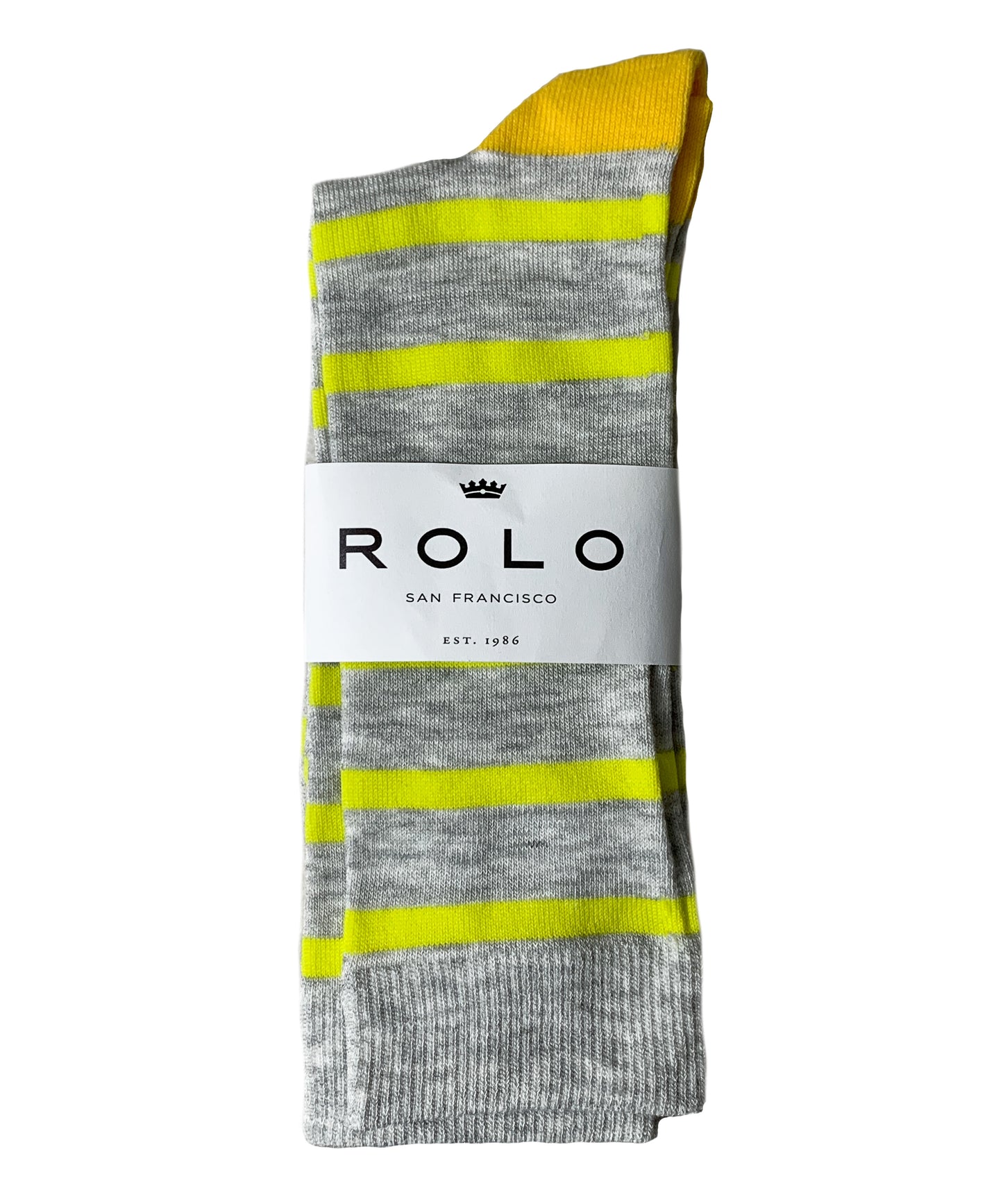 ROLO PREMIUM SOCKS GRAY NEON YELLOW STRIPES