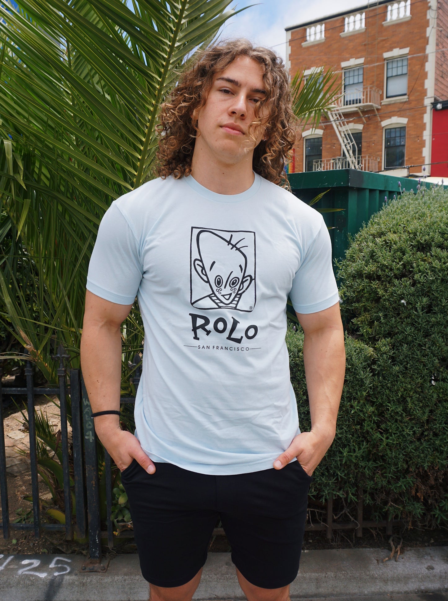 ROLO ORIGINALS LOGO TEE - BLACK ON LIGHT BLUE