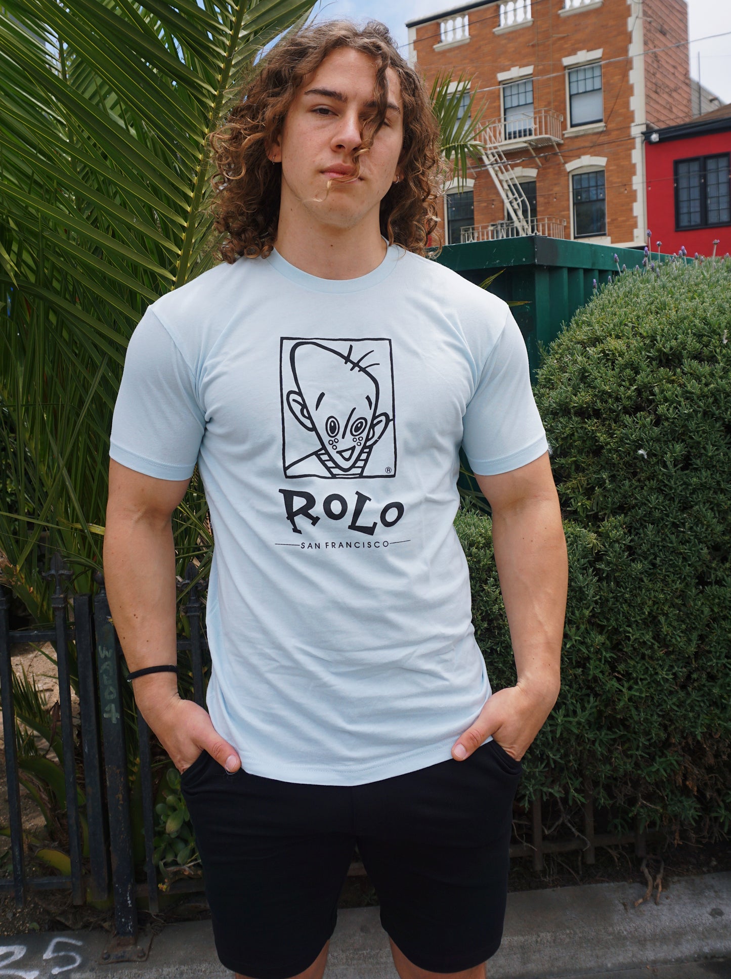 ROLO ORIGINALS LOGO TEE - BLACK ON LIGHT BLUE