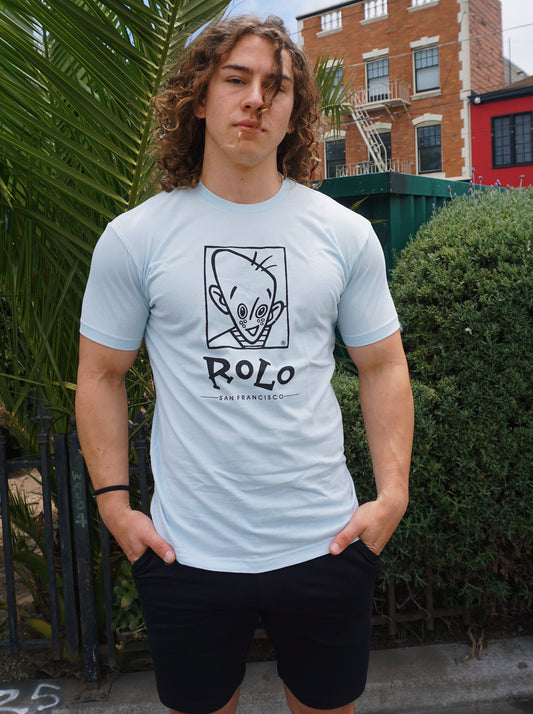 ROLO ORIGINALS LOGO TEE - BLACK ON LIGHT BLUE