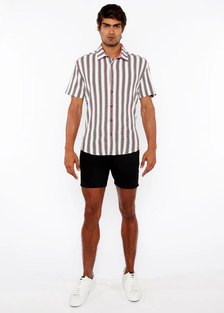 Zigzag Stripe Stretch Knit Short Sleeve Shirt