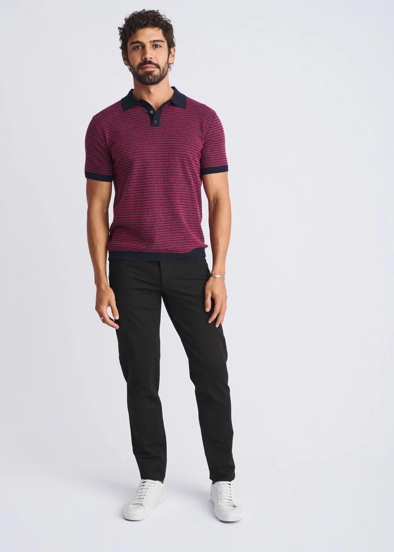 Two Tone Textured Cotton 3-Button Knit Polo