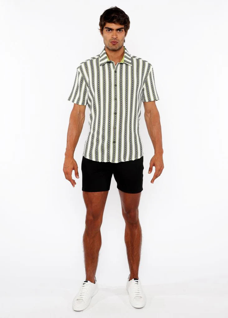 Zigzag Stripe Stretch Knit Short Sleeve Shirt