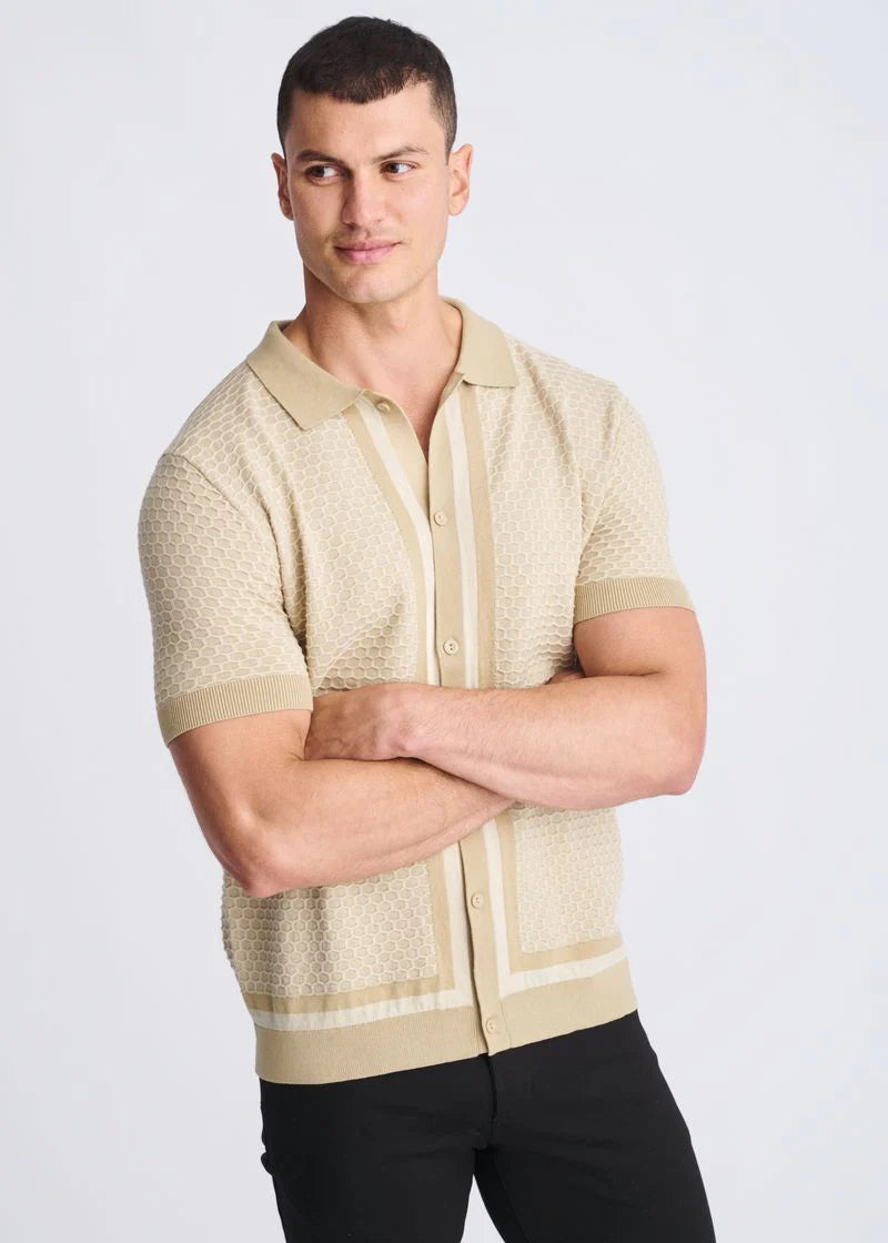 Textured Cotton Button Front Knit Shirt