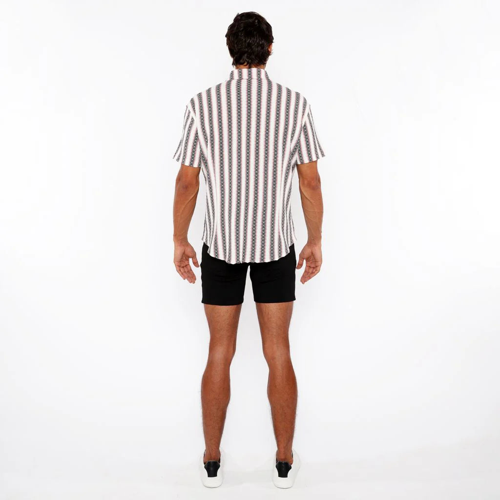 Zigzag Stripe Stretch Knit Short Sleeve Shirt