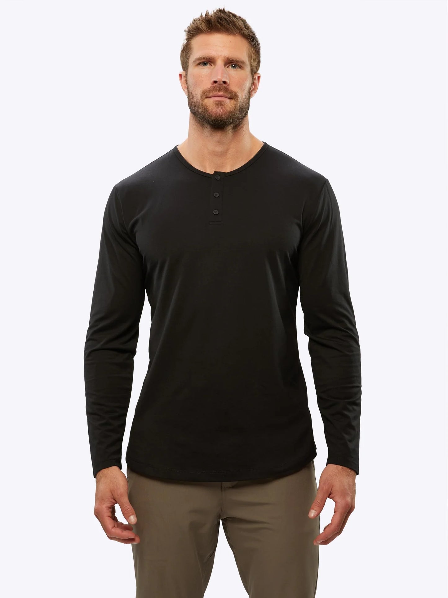 AO Long Sleeve Henley Curve-Hem