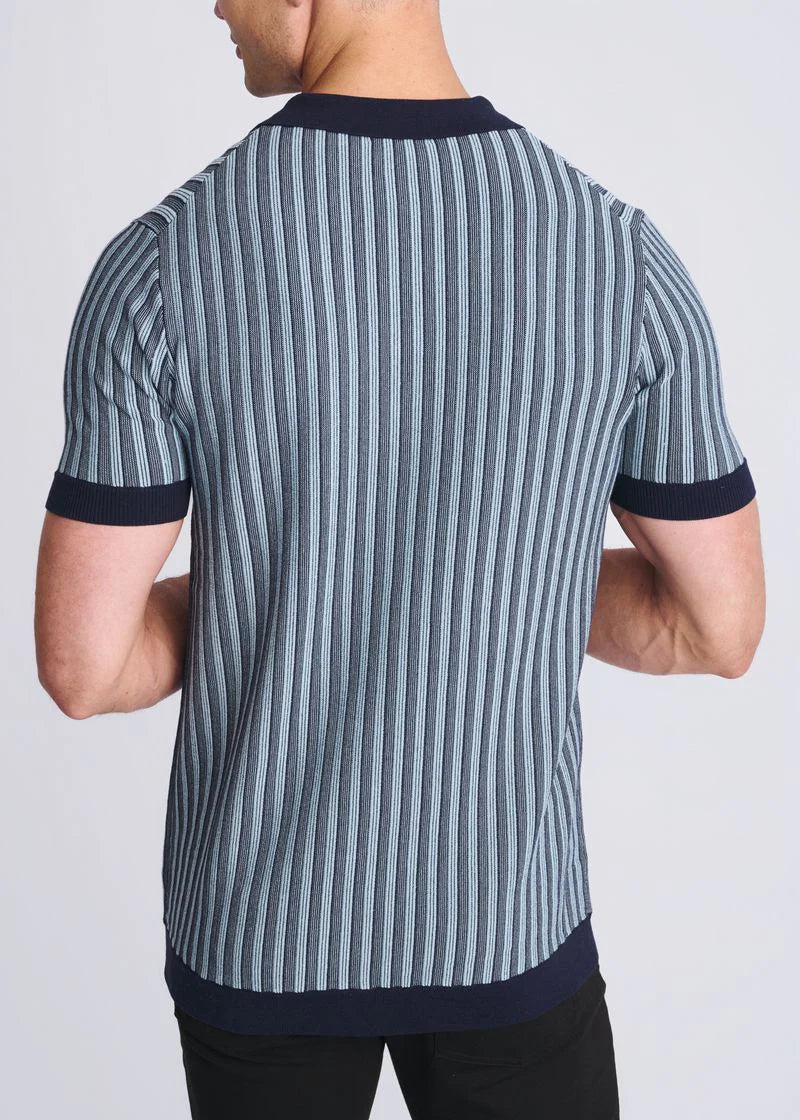 Textured Stripes Silk/Tencel 3-Button Knit Polo
