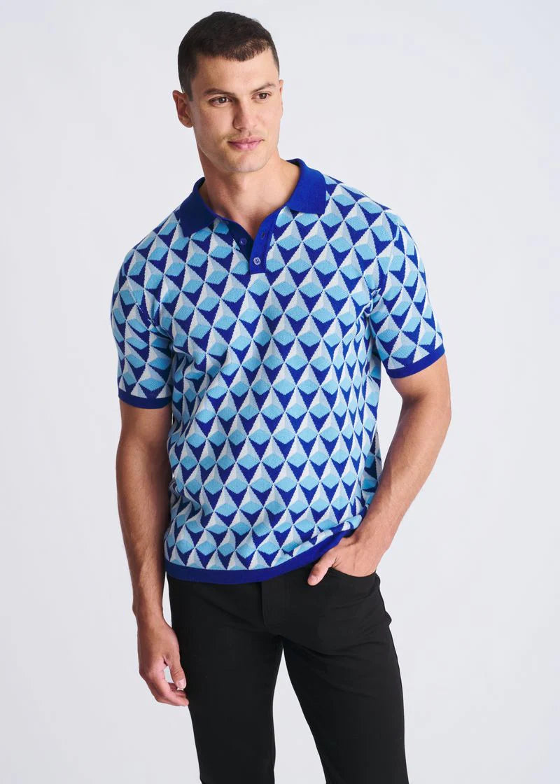 Jacquard Cotton 3-Button Knit Polo
