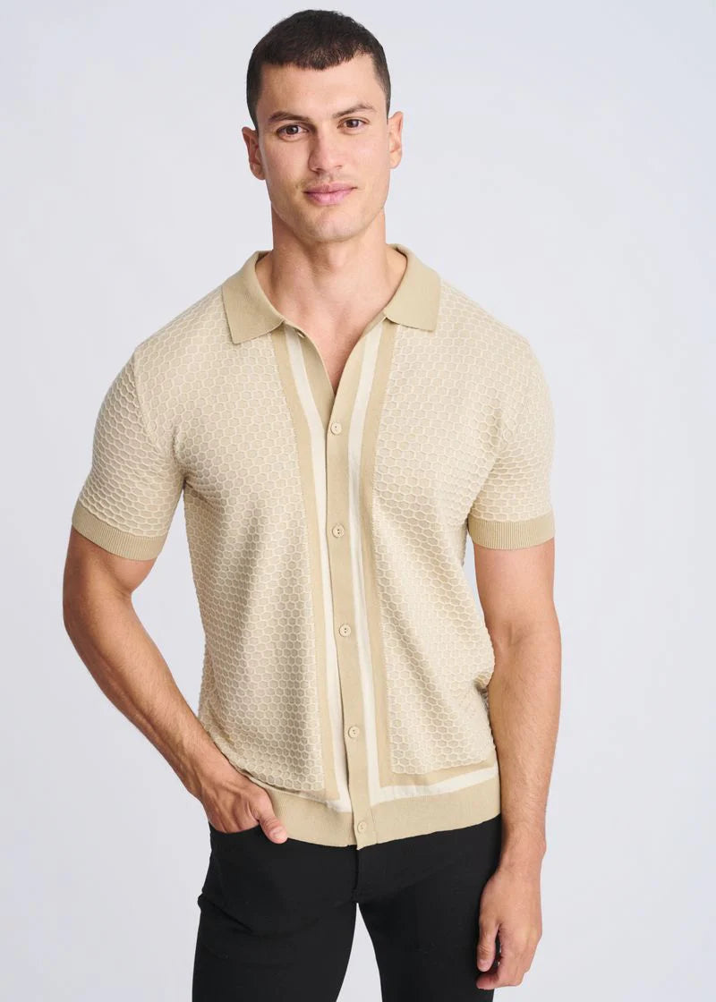 Textured Cotton Button Front Knit Shirt