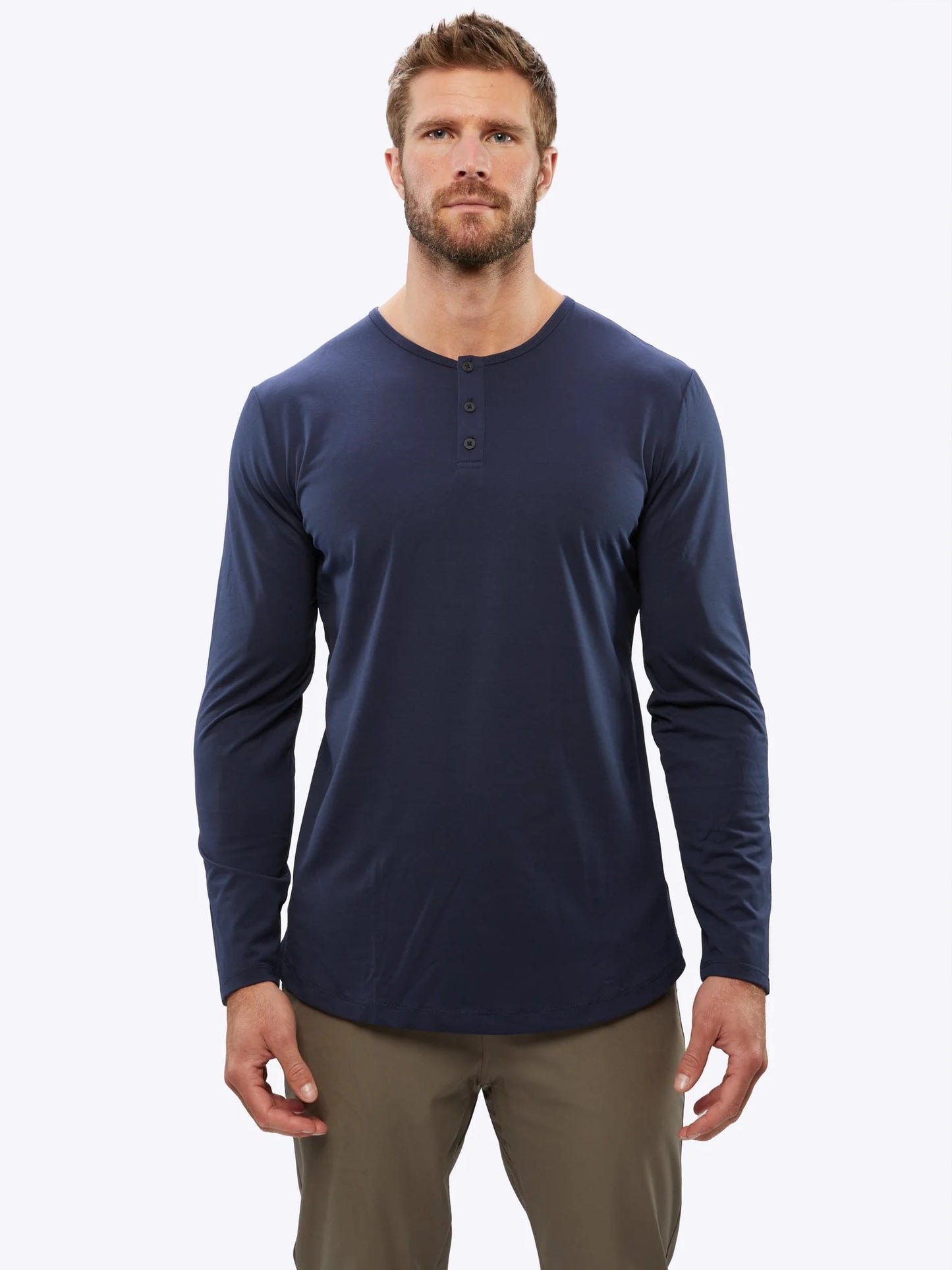 AO Long Sleeve Henley Curve-Hem