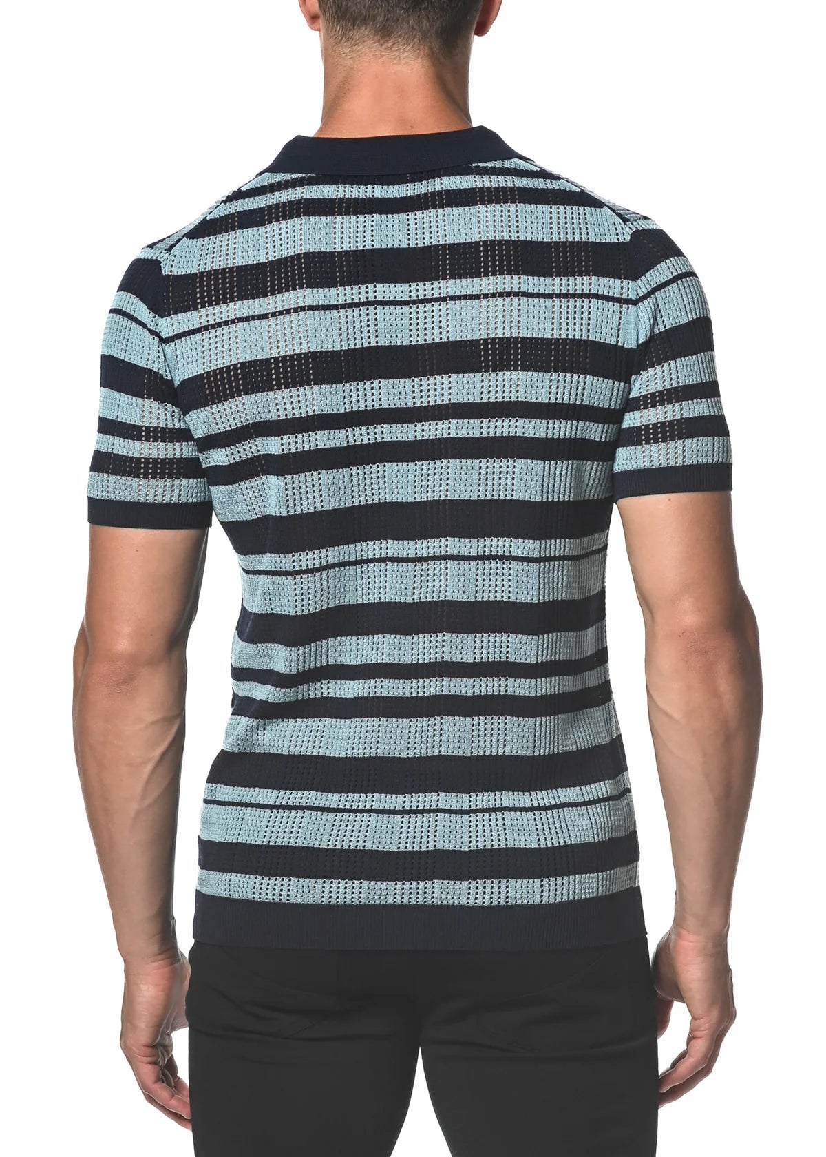 Silk/Tencel Stripe Mesh Knit 3-Button Polo