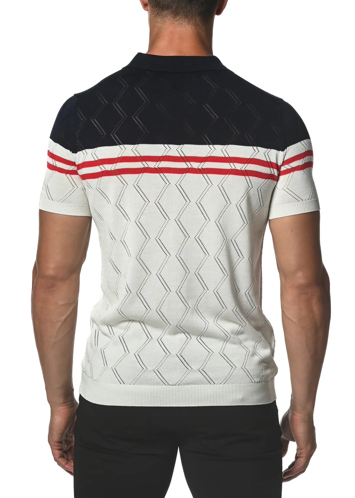 Silk/Tencel ZigZag Stripes Knit 3-Button Polo