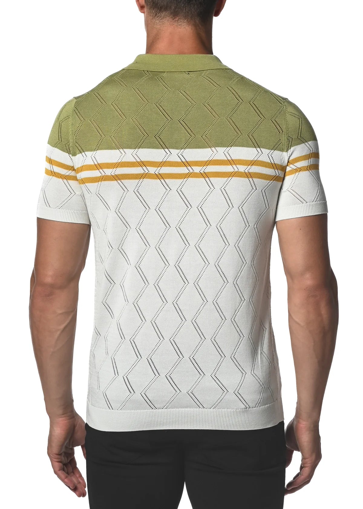 Silk/Tencel ZigZag Stripes Knit 3-Button Polo