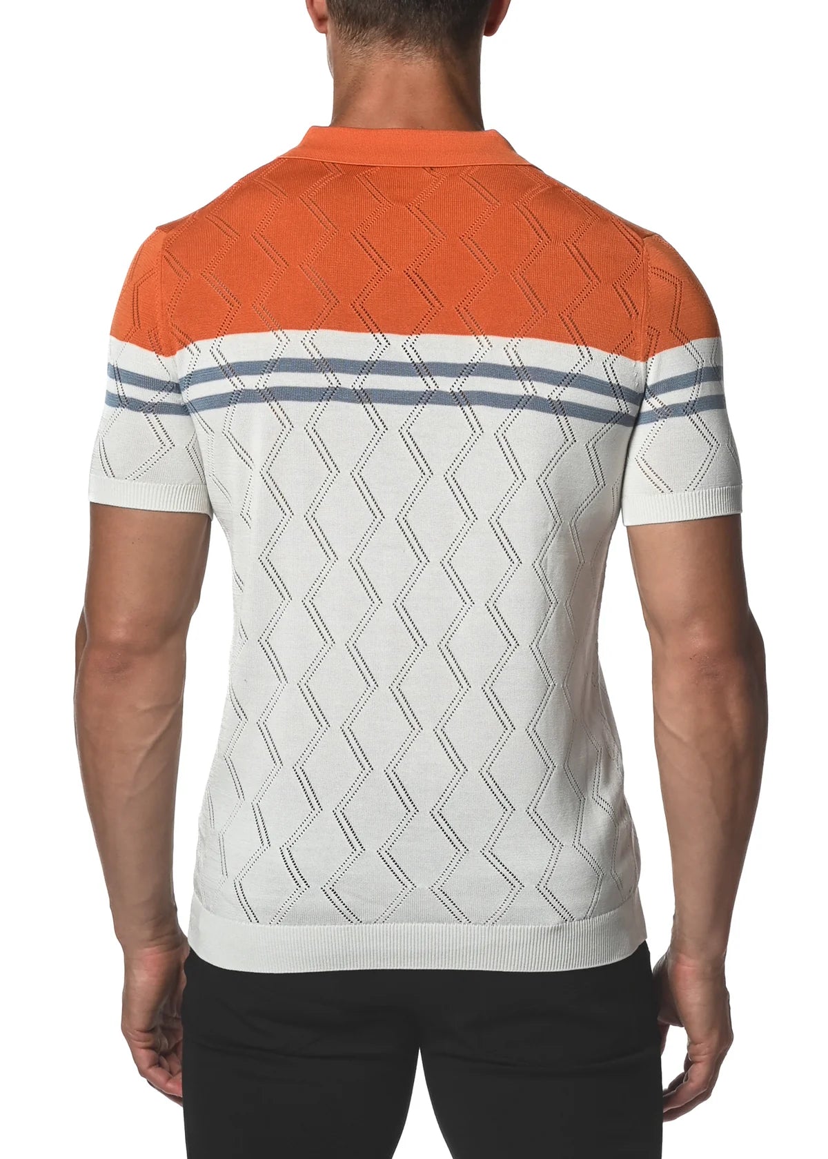 Silk/Tencel ZigZag Stripes Knit 3-Button Polo