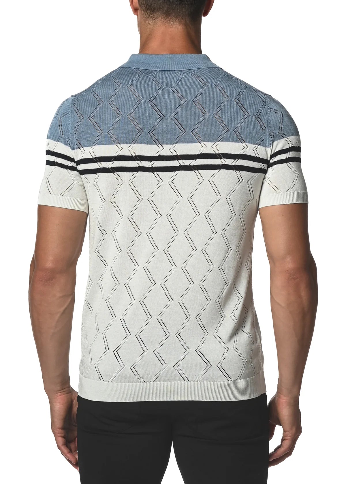 Silk/Tencel ZigZag Stripes Knit 3-Button Polo