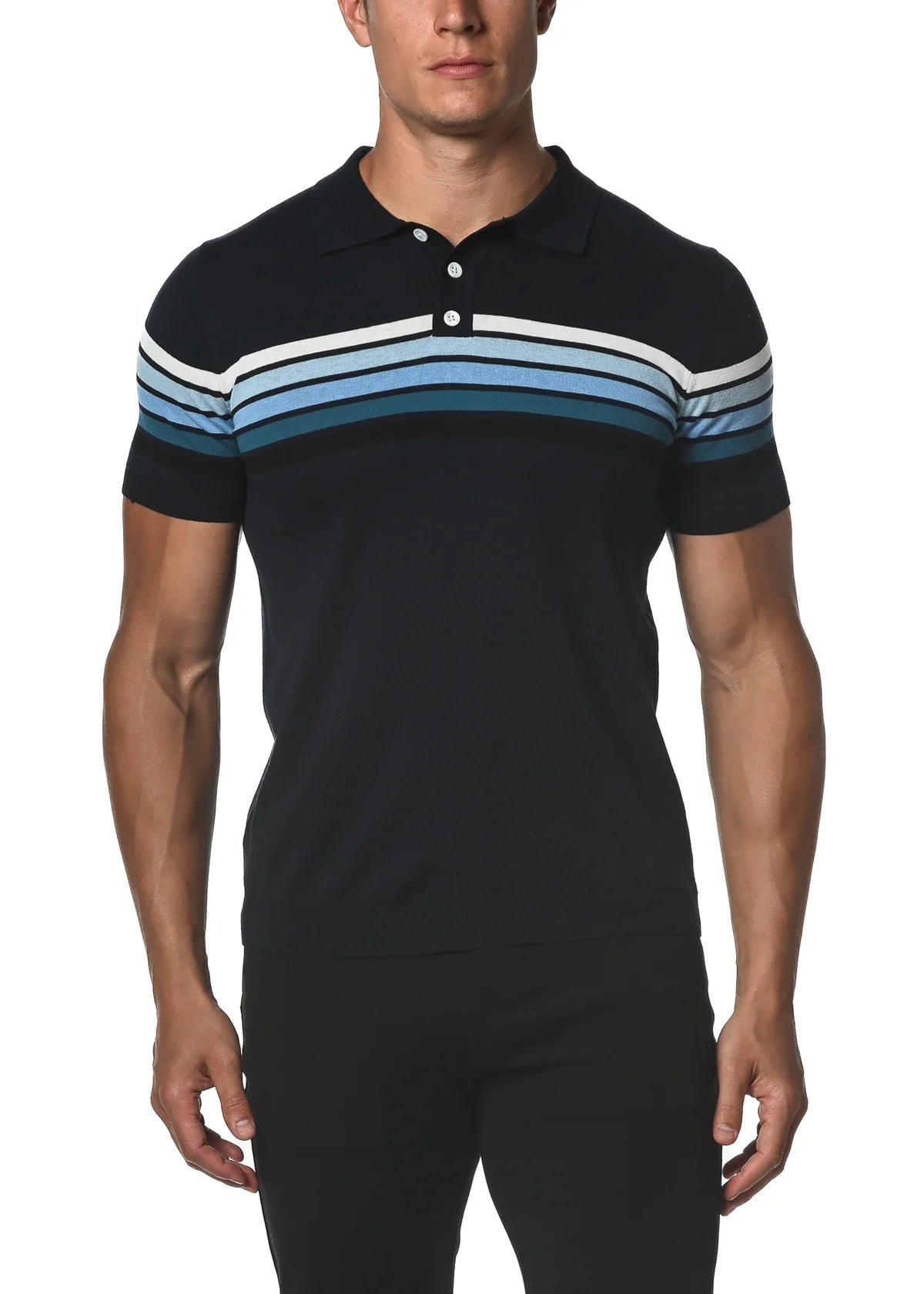 Retro Stripe Knit 3-Button Polo