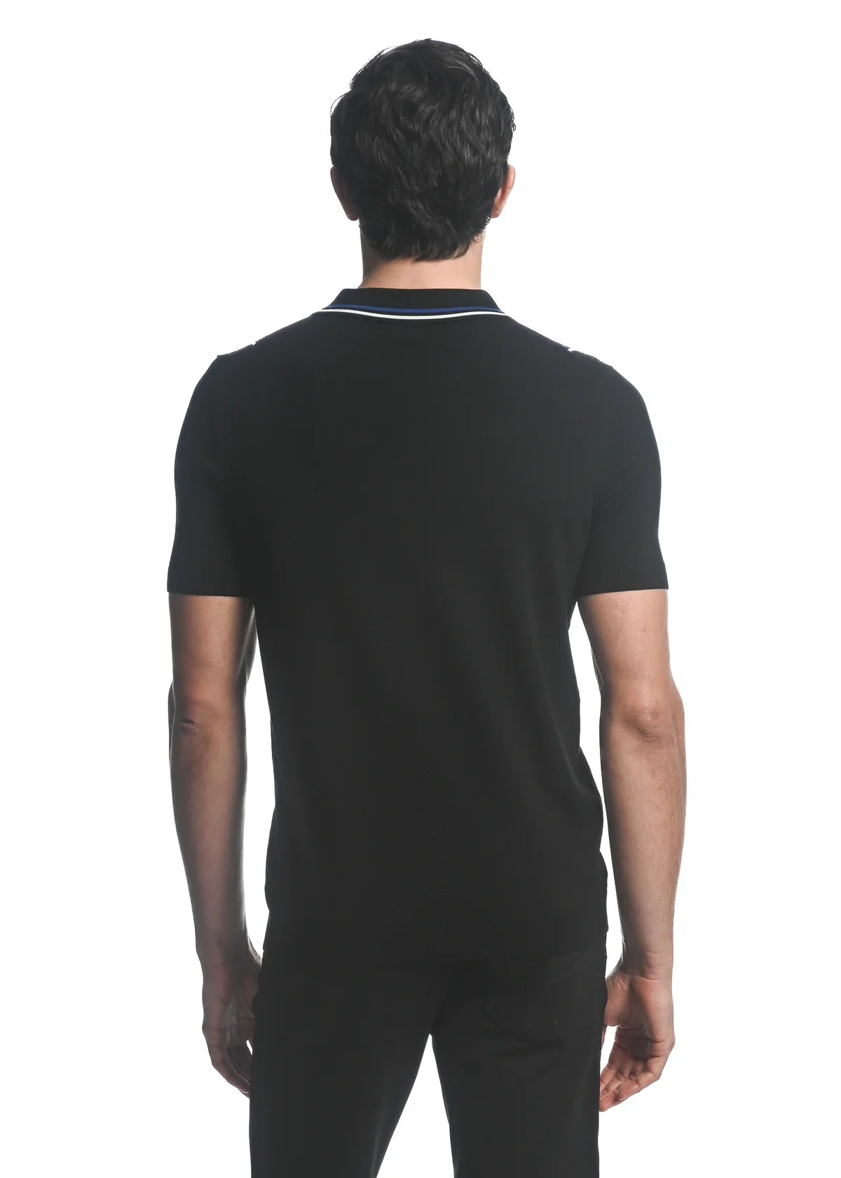 Silk Tencel 3-Button Textured Knit Polo w/Vertical Stripes