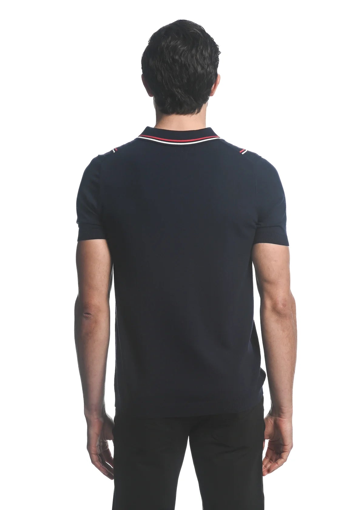 Silk Tencel 3-Button Textured Knit Polo w/Vertical Stripes