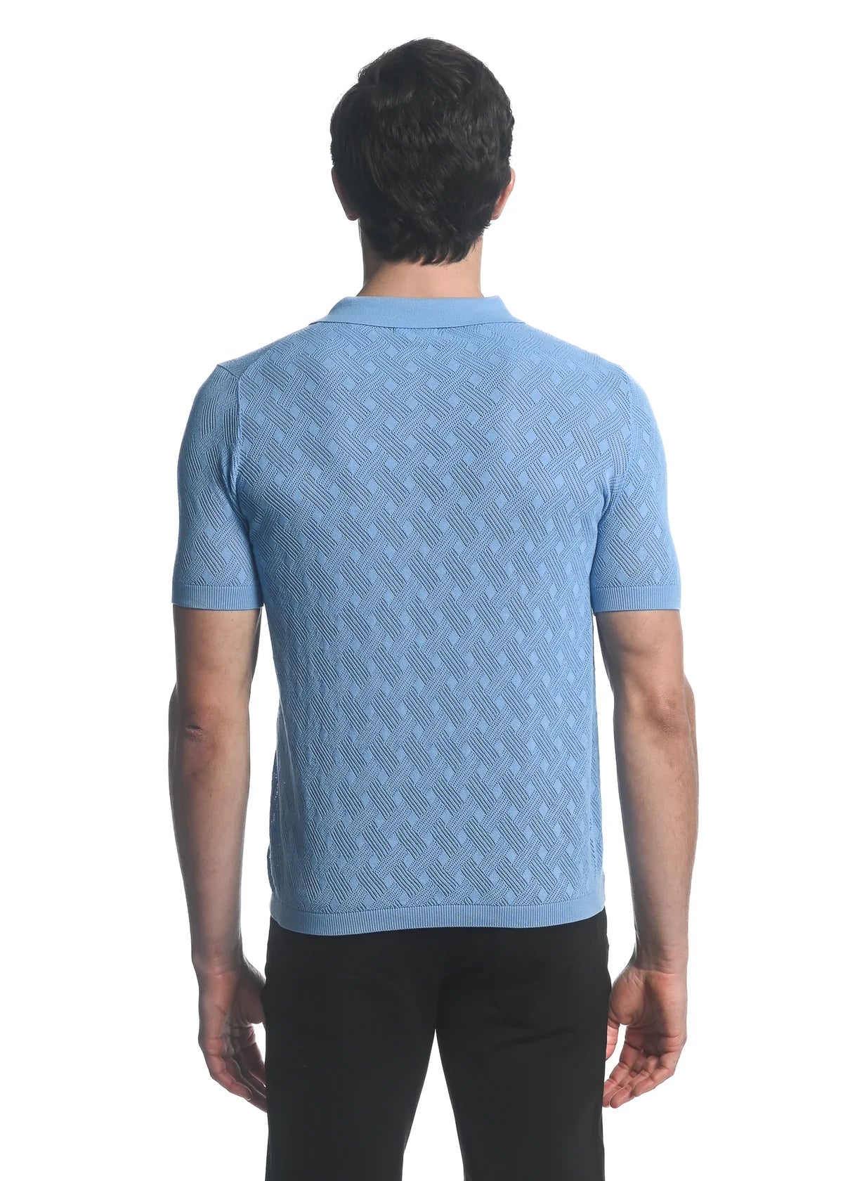 Cotton 3-Button Textured Cross Weave Knit Polo