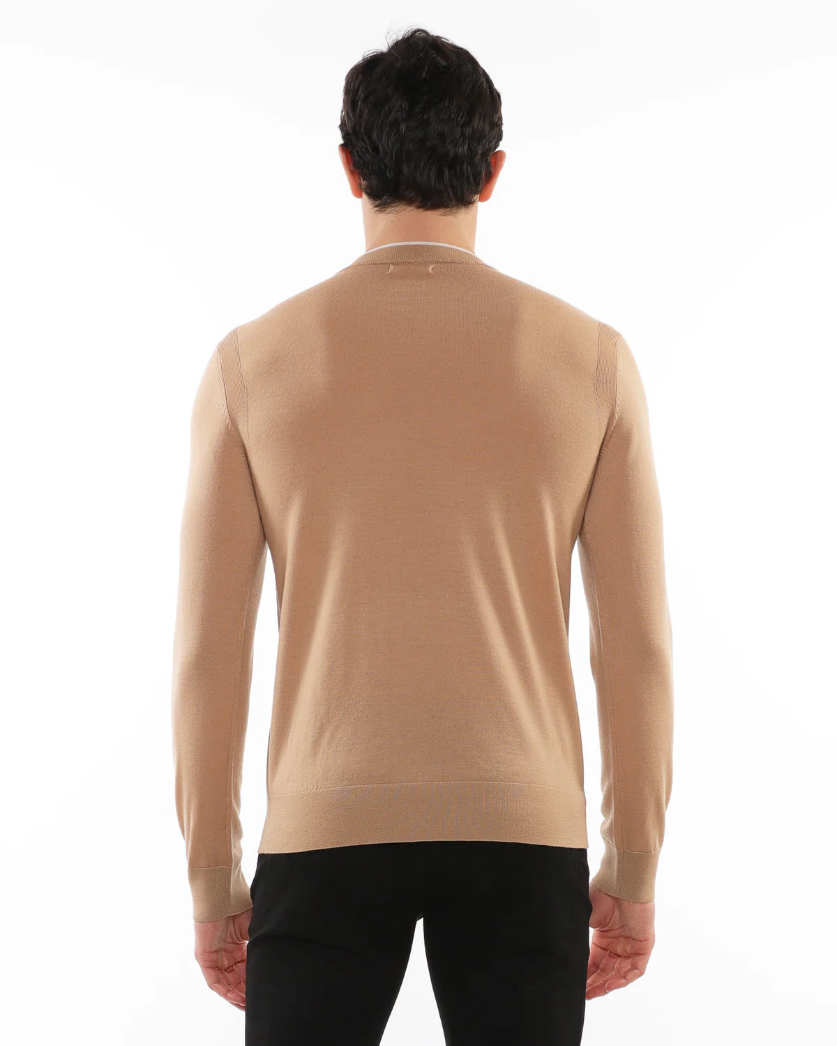 Contrast V-Neck Lightweight Fine Knit Wool Sweater
