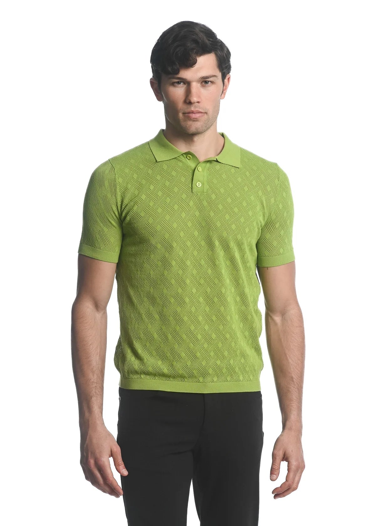 Cotton 3-Button Textured Cross Weave Knit Polo