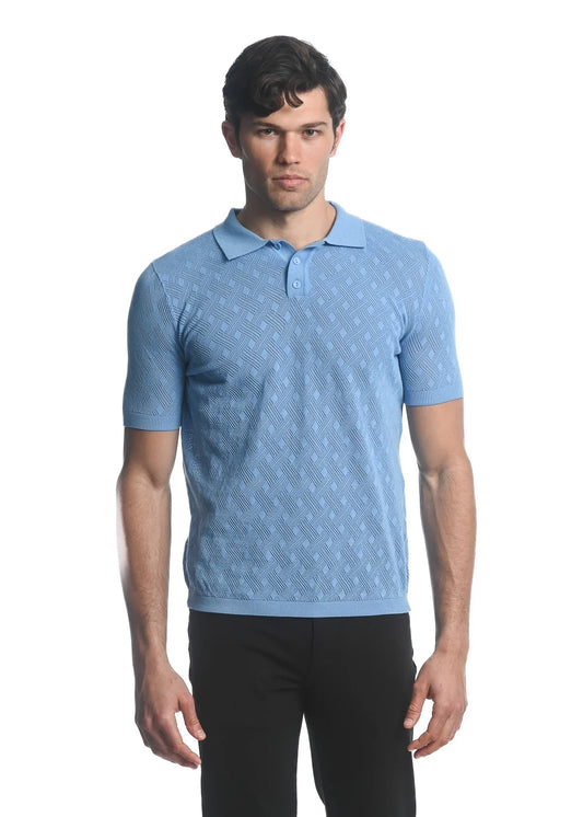 Cotton 3-Button Textured Cross Weave Knit Polo