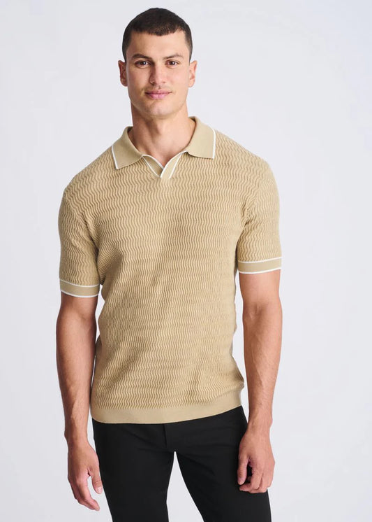 Textured Cotton Johnny Collar Knit Polo