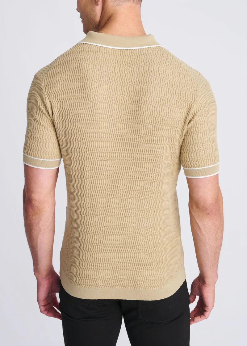 Textured Cotton Johnny Collar Knit Polo