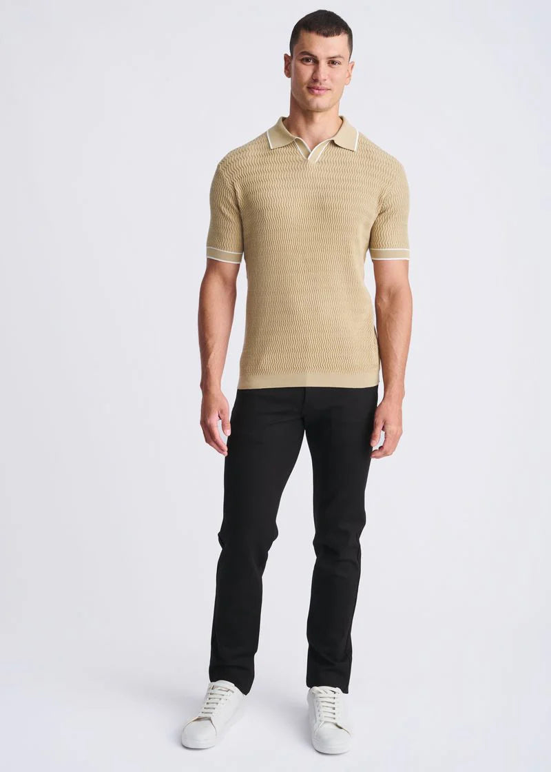 Textured Cotton Johnny Collar Knit Polo