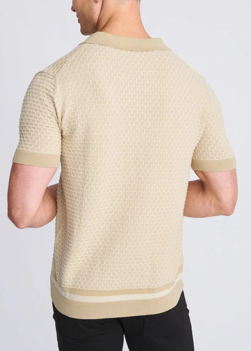 Textured Cotton Button Front Knit Shirt