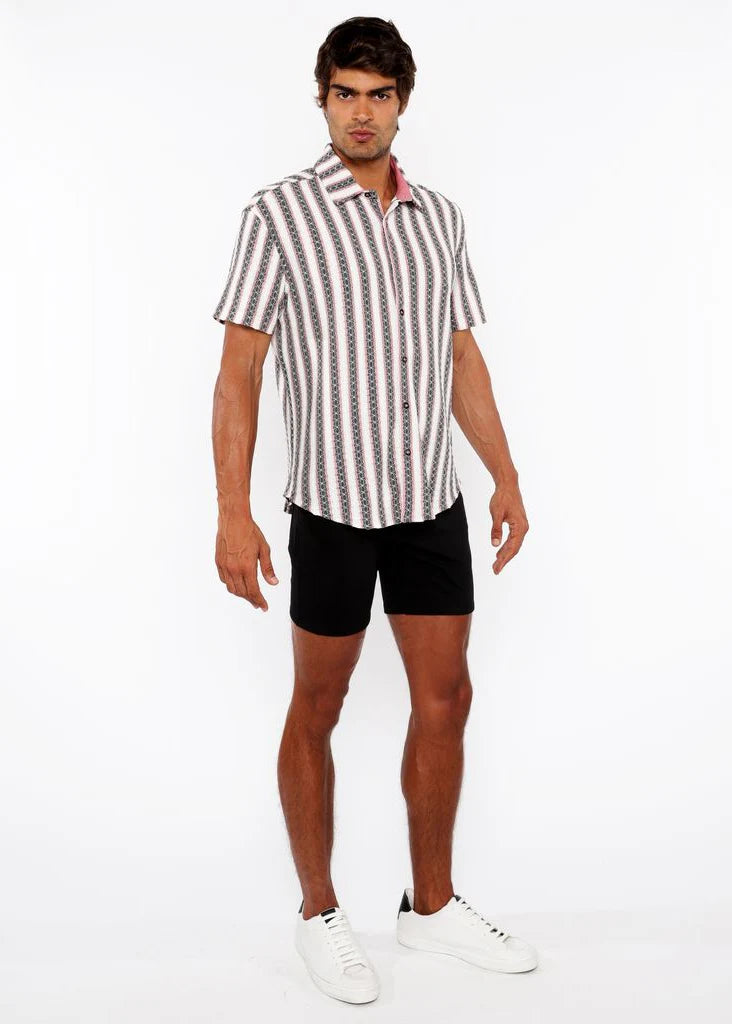 Zigzag Stripe Stretch Knit Short Sleeve Shirt