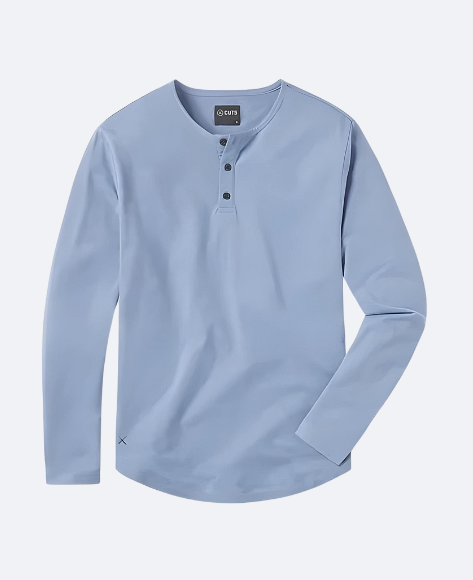 AO Long Sleeve Henley Curve-Hem