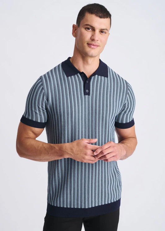 Textured Stripes Silk/Tencel 3-Button Knit Polo